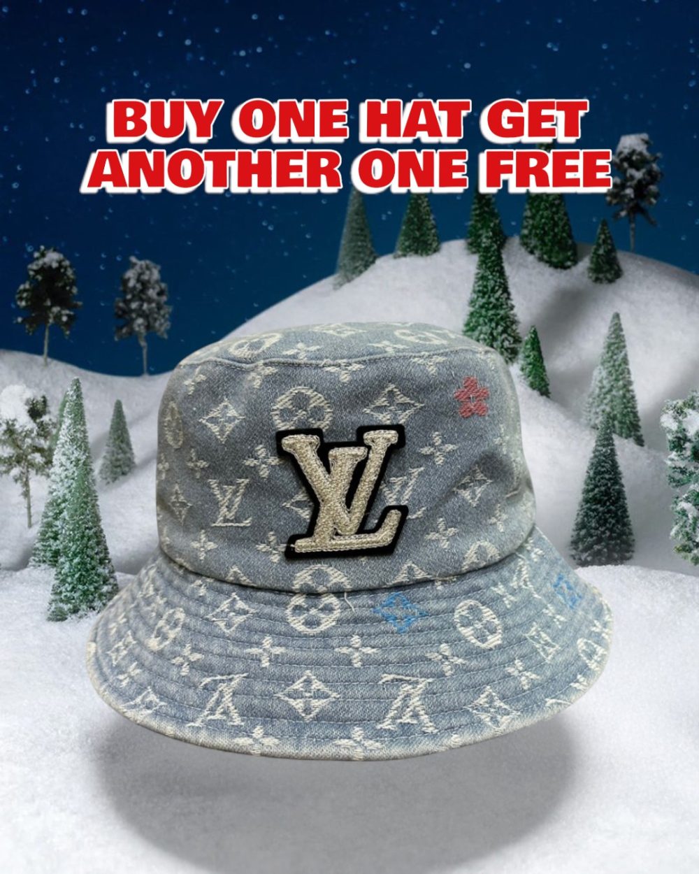 LV058 - Monogram Denim Bucket Hat Light Blue