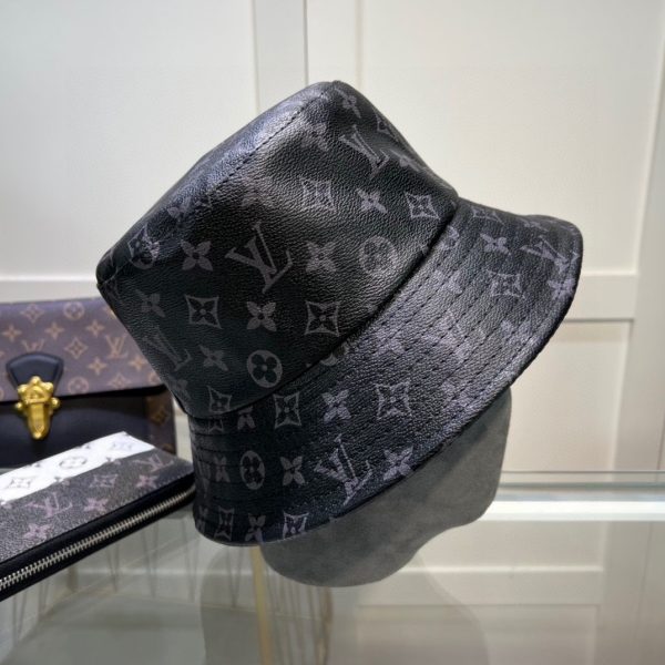 LV074 - Monogram Leather Bucket Hat Black - Image 4