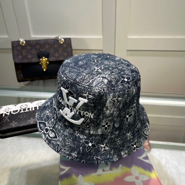 LV025 - Monogram Cotton Bucket Hat Blue - Image 3