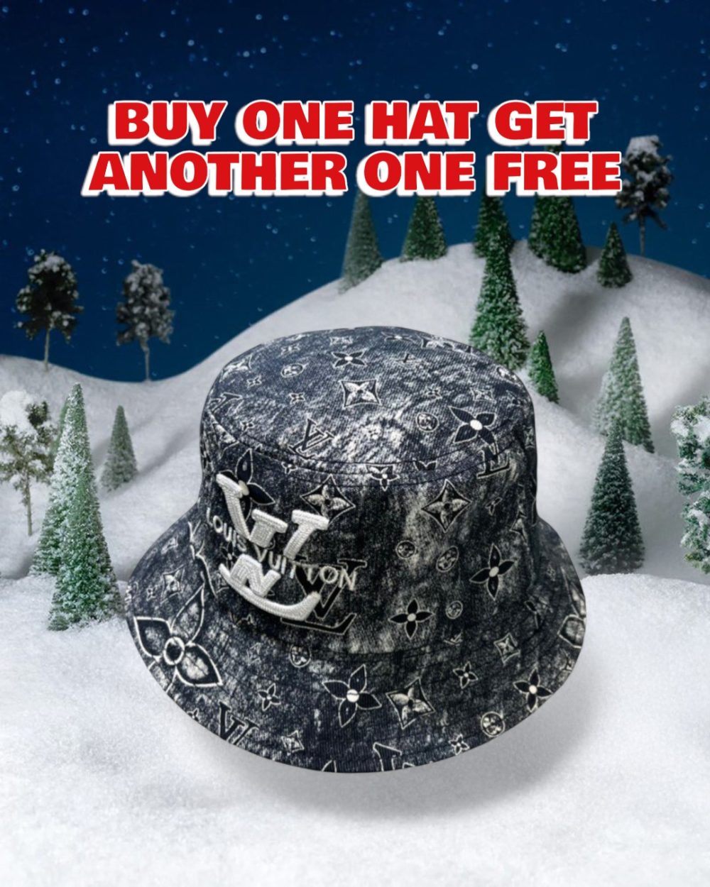 LV025 - Monogram Cotton Bucket Hat Blue