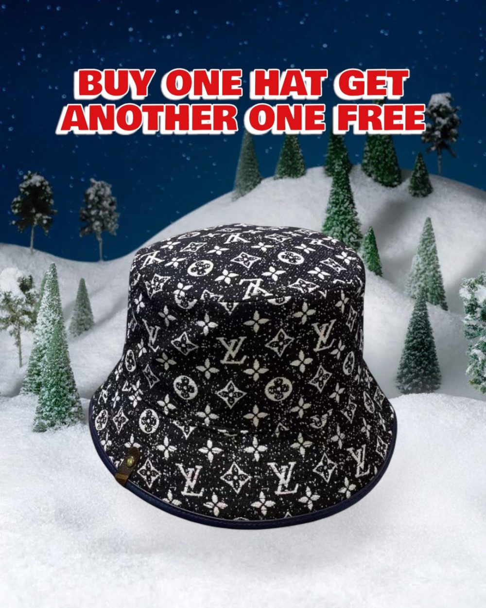 LV015 - Monogram Denim Bucket Hat Black