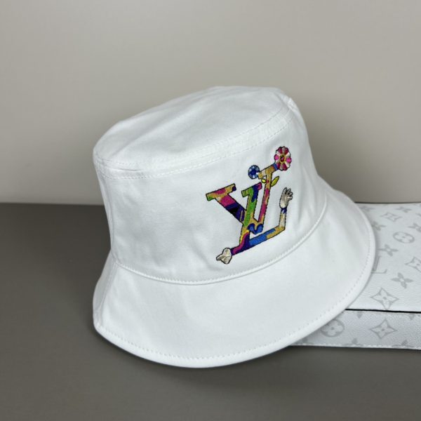 LV056 - Logo Cotton Bucket Hat White Reversible - Image 2