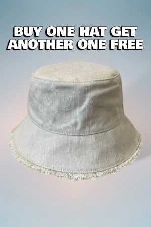 LV076 - Monogram Denim Bucket Hat White