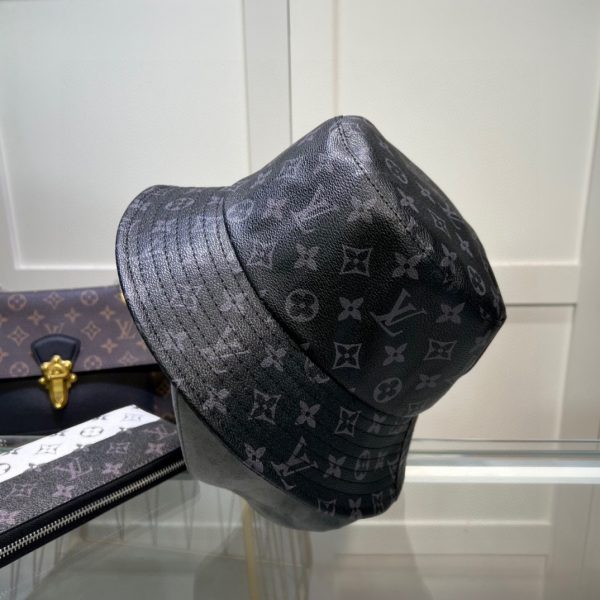 LV074 - Monogram Leather Bucket Hat Black - Image 3