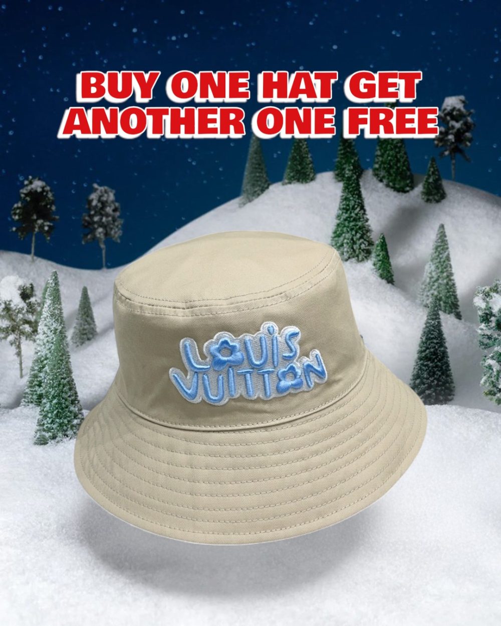 LV046 - Logo Cotton Bucket Hat Beige Reversible