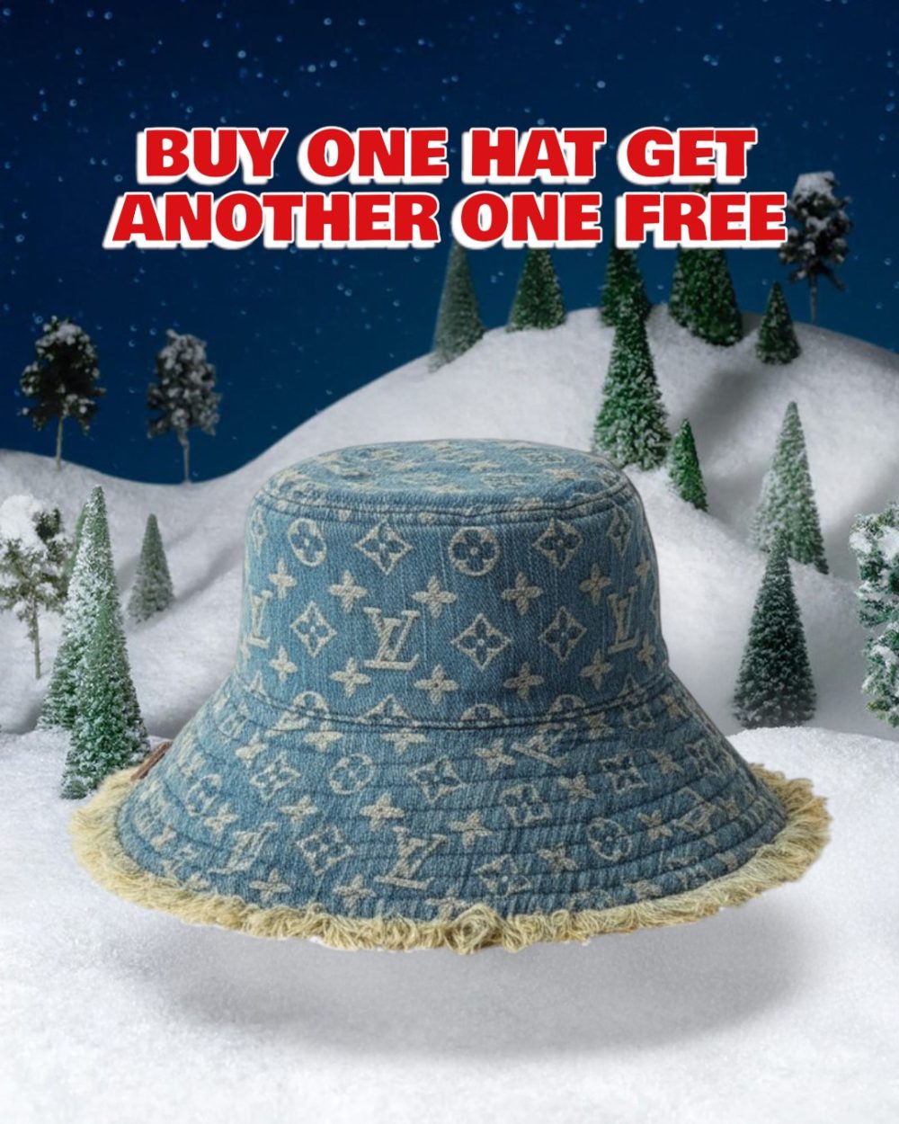 LV004 - Monogram Denim Bucket Hat Light Blue