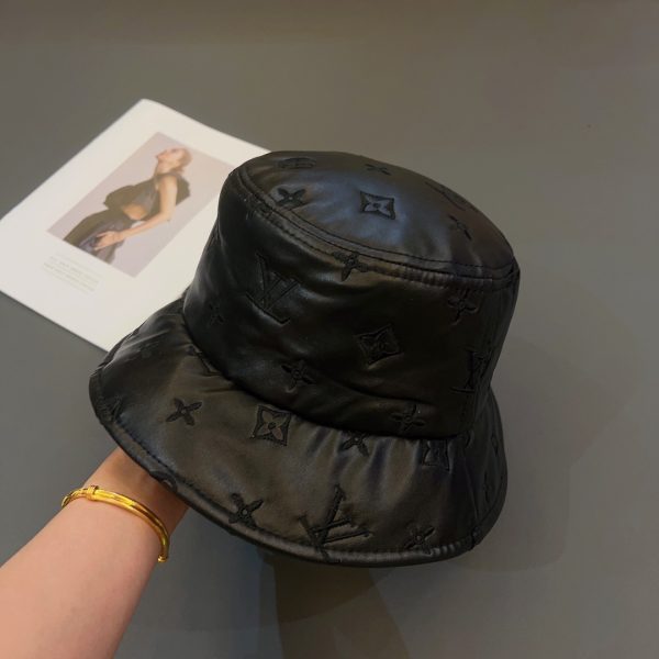 LV027 - Leather Bucket Hat Black - Image 4