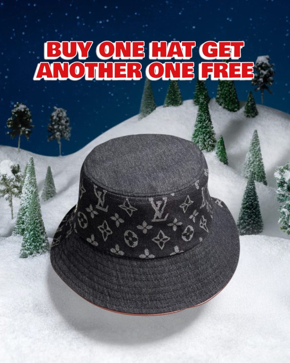 LV051 - Logo Denim Bucket Hat Black