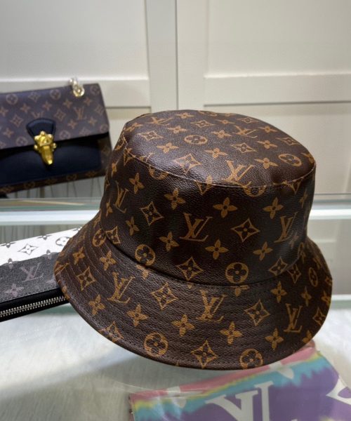 LV073 - Monogram Leather Bucket Hat Brown