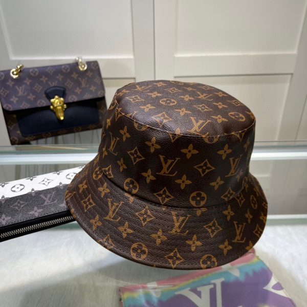 LV073 - Monogram Leather Bucket Hat Brown - Image 2