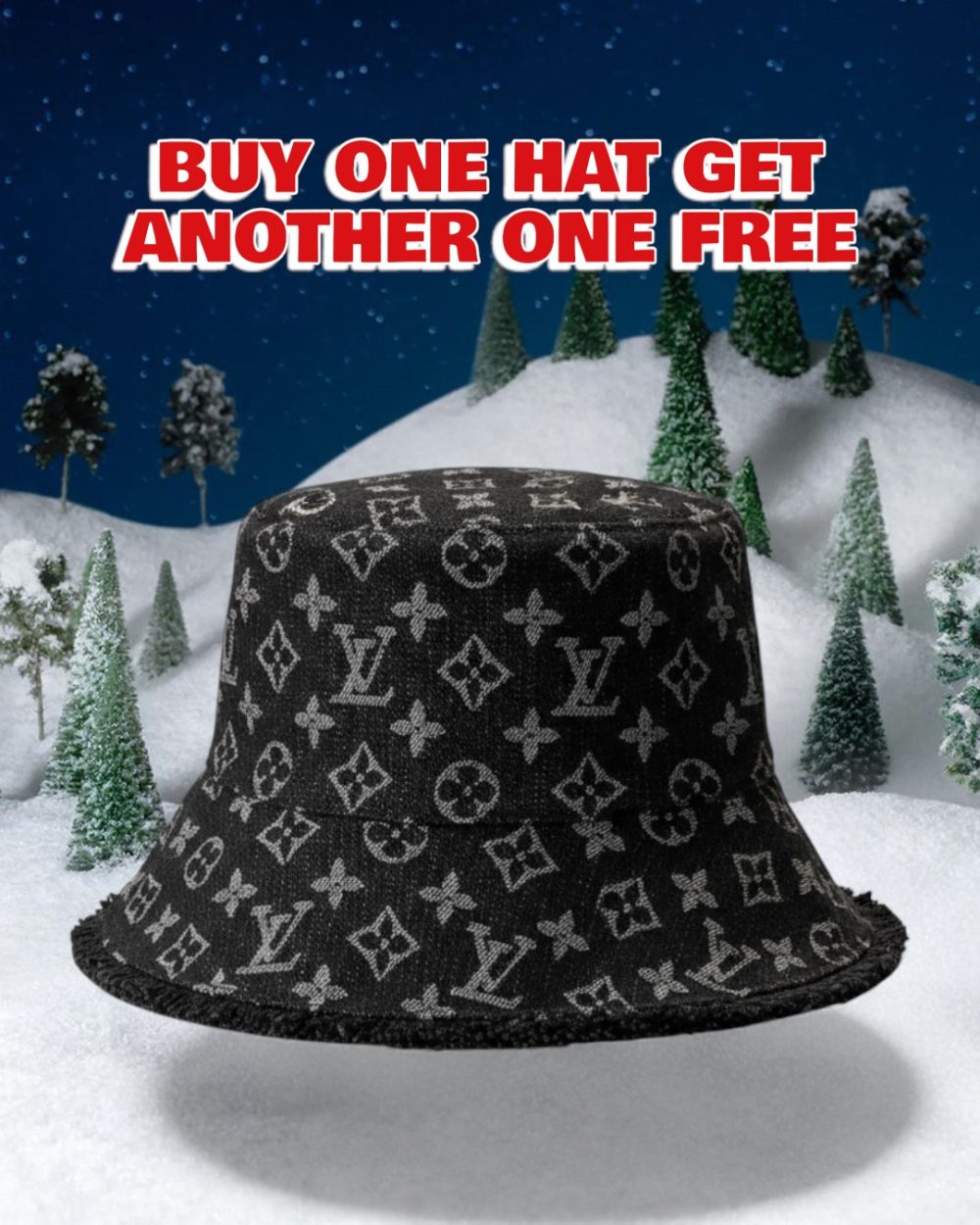 LV060 - Monogram Denim Bucket Hat Black