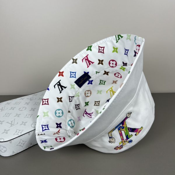 LV056 - Logo Cotton Bucket Hat White Reversible - Image 9