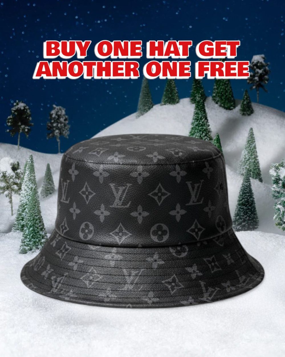 LV074 - Monogram Leather Bucket Hat Black