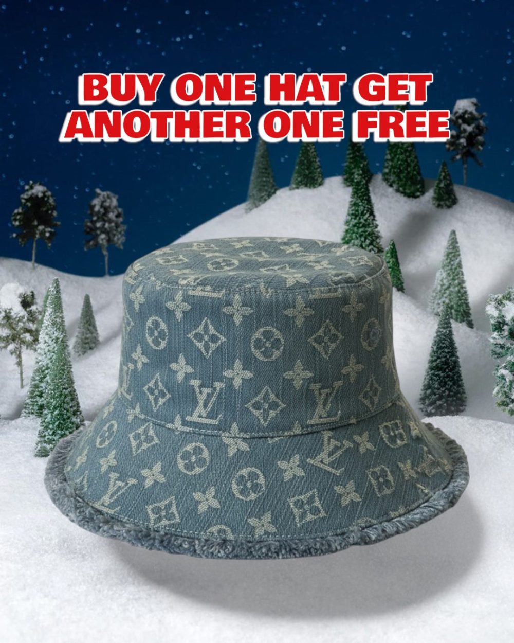 LV075 - Monogram Denim Bucket Hat Blue