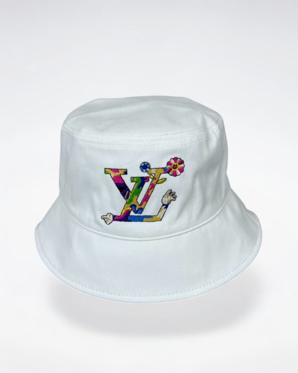 LV056 - Logo Cotton Bucket Hat White Reversible - Image 3
