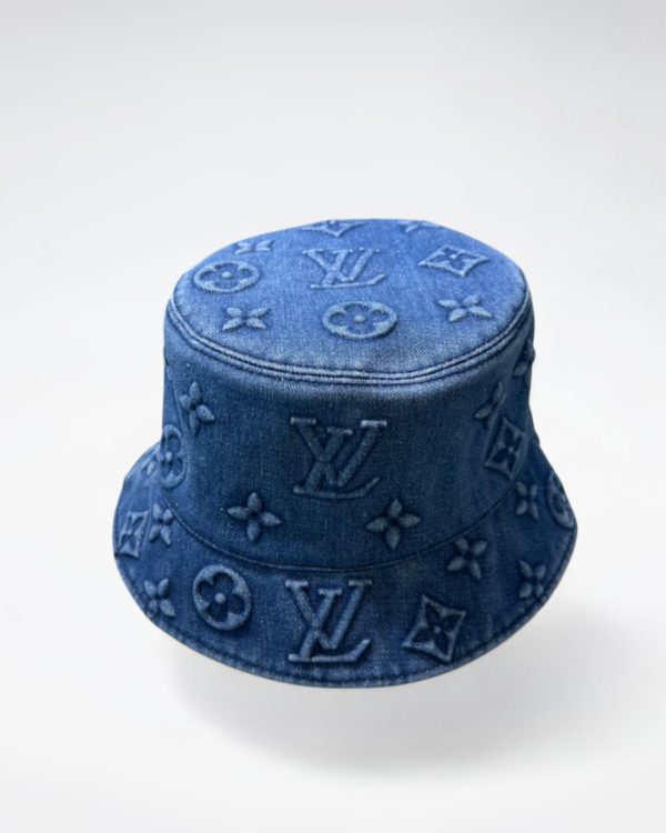 LV054 - Logo Denim Bucket Hat Blue - Image 2