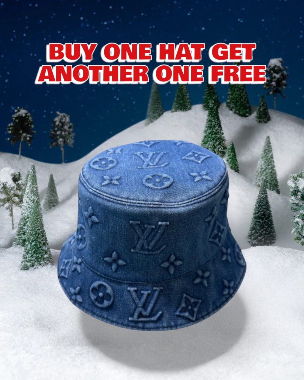 LV054 - Logo Denim Bucket Hat Blue