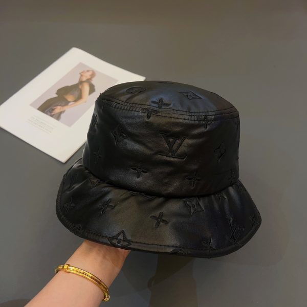 LV027 - Leather Bucket Hat Black - Image 3