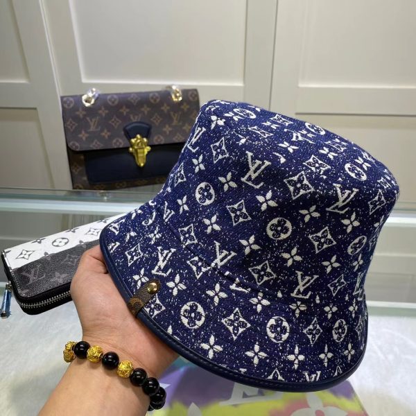 LV014 - Monogram Denim Bucket Hat Blue - Image 5