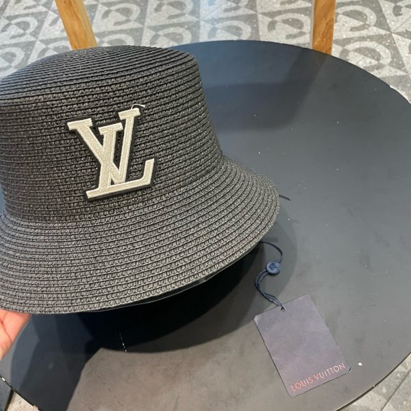 LV072 - Logo Straw bucket hat Black - Image 3