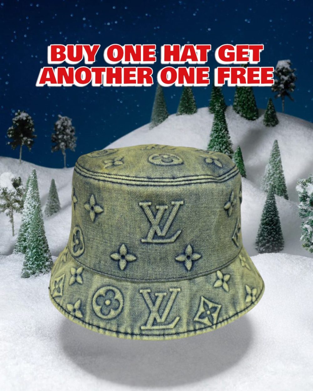 LV053 - Logo Denim Bucket Hat Moss Green