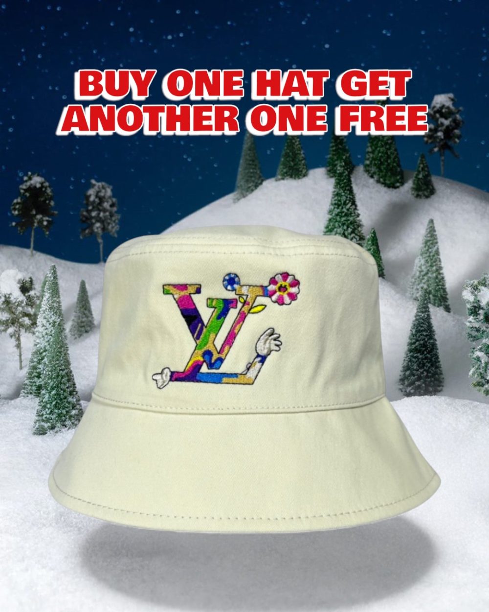 LV055 - Logo Cotton Bucket Hat Beige Reversible