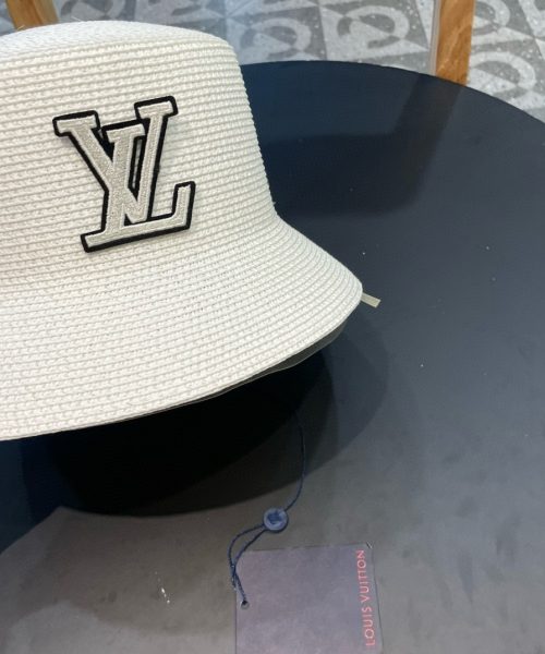 LV071 - Logo Straw bucket hat White