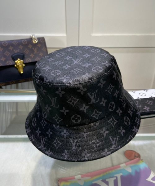 LV074 - Monogram Leather Bucket Hat Black
