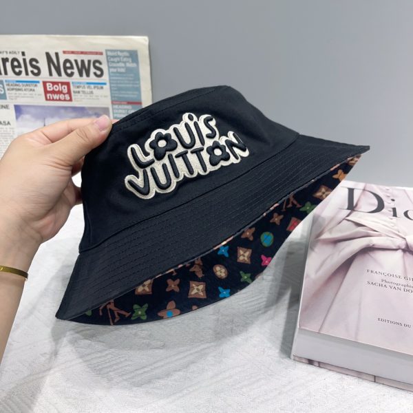 LV045 - Logo Cotton Bucket Hat Black Reversible - Image 4