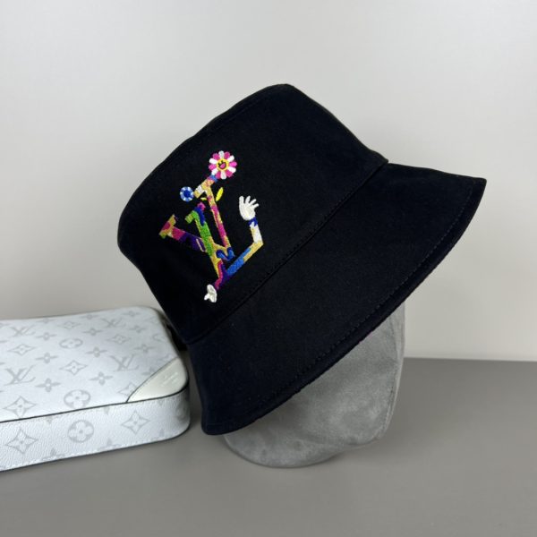 LV057 - Logo Cotton Bucket Hat Black Reversible - Image 5