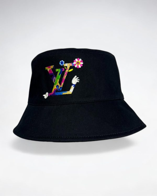 LV057 - Logo Cotton Bucket Hat Black Reversible - Image 2