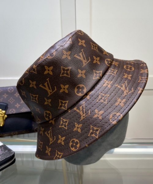 LV073 - Monogram Leather Bucket Hat Brown