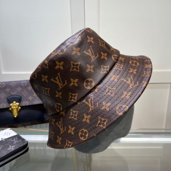 LV073 - Monogram Leather Bucket Hat Brown - Image 5